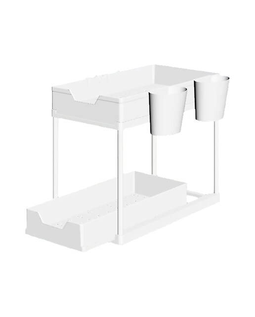 Imagen 0 de Organizador deslizable de 2 niveles, ideal para maximizar el espacio, con 4 ganchos y 2 cestas.