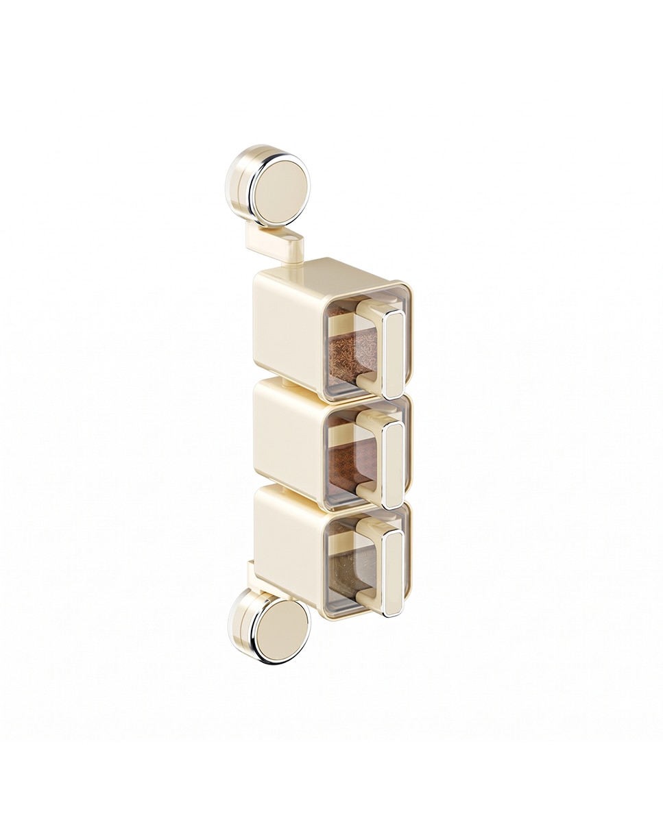 Imagen 0 de Organizador transparente para especias de cocina montado en la pared con ventosas, asas ergonómicas con cuerpo giratorio 180°, 3 compartimentos