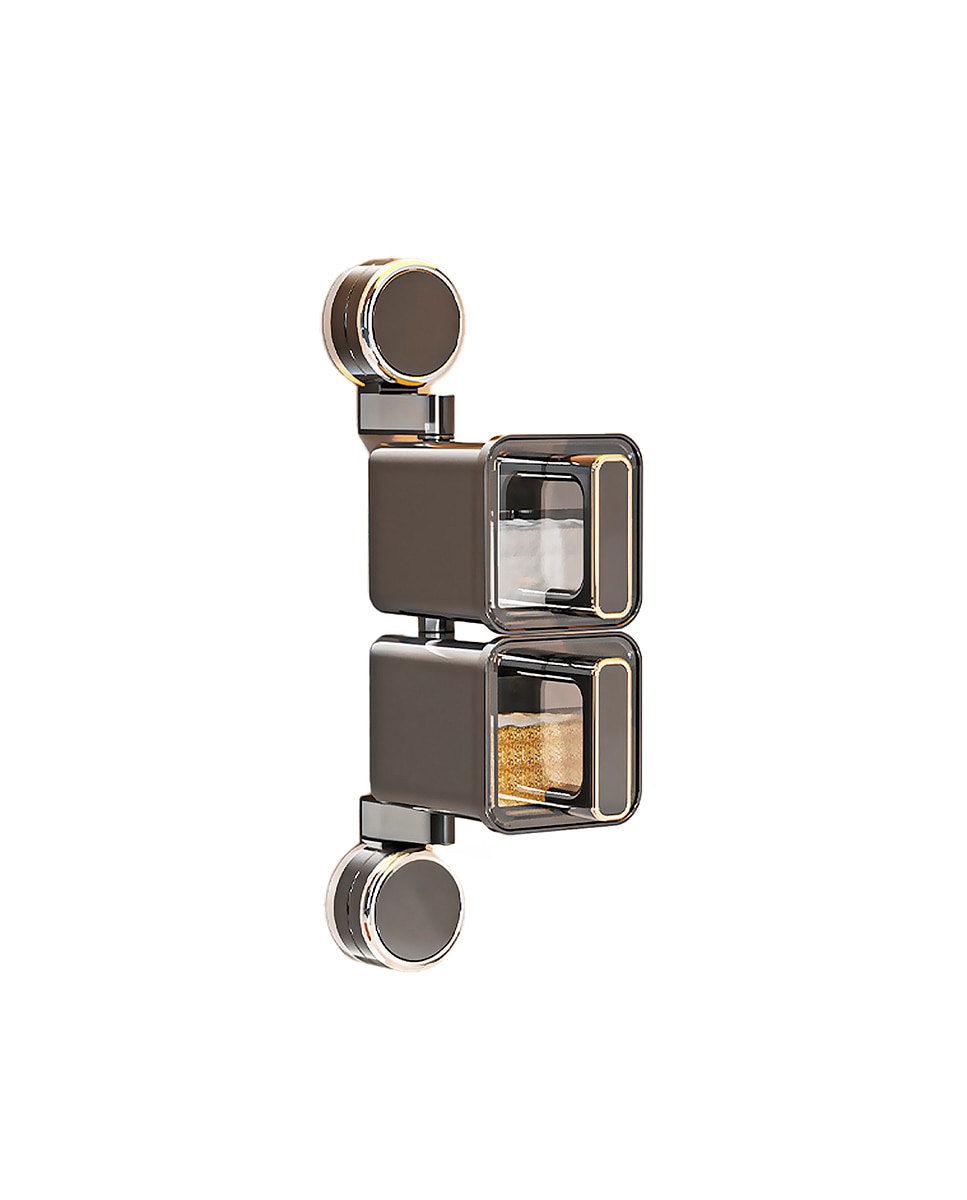 Imagen 0 de Organizador transparente para especias de cocina montado en la pared con ventosas, asas ergonómicas con cuerpo giratorio 180°, 2 compartimentos