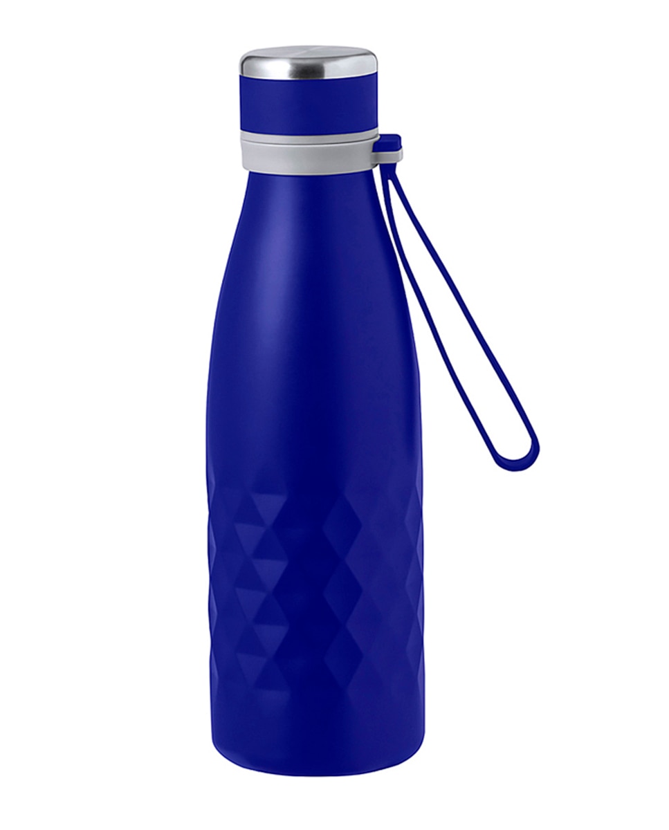 Imagen 0 de Bidón térmico de 550 ml de capacidad en acero inox de doble pared, con tapón a rosca y asa a juego en silicona.