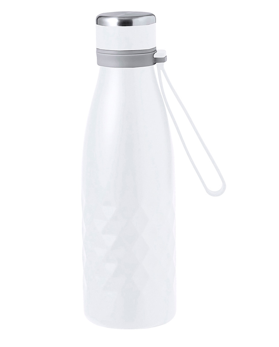 Imagen 0 de Bidón térmico de 550 ml de capacidad en acero inox de doble pared, con tapón a rosca y asa a juego en silicona.