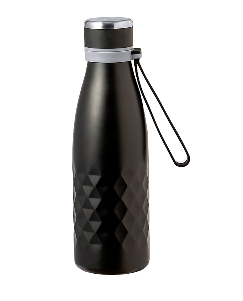 Imagen 0 de Bidón térmico de 550 ml de capacidad en acero inox de doble pared, con tapón a rosca y asa a juego en silicona.