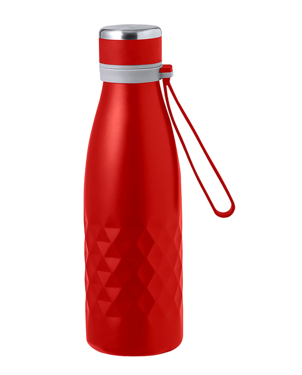 Imagen 0 de Bidón térmico de 550 ml de capacidad en acero inox de doble pared, con tapón a rosca y asa a juego en silicona.