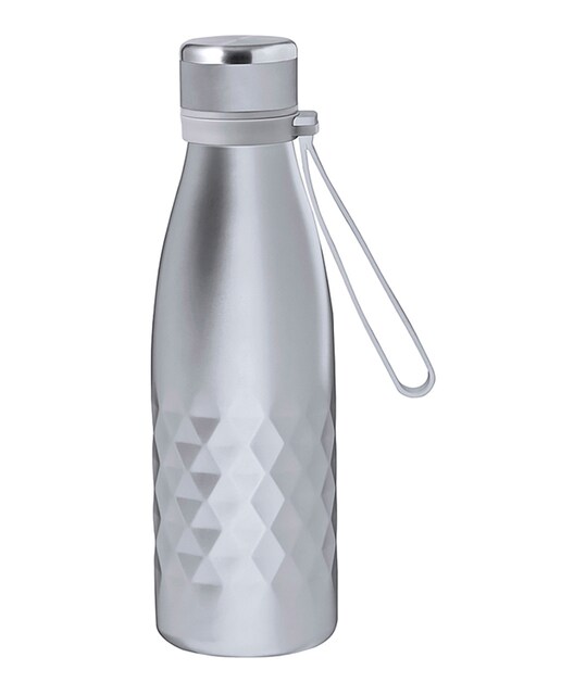 Imagen 0 de Bidón térmico de 550 ml de capacidad en acero inox de doble pared, con tapón a rosca y asa a juego en silicona.