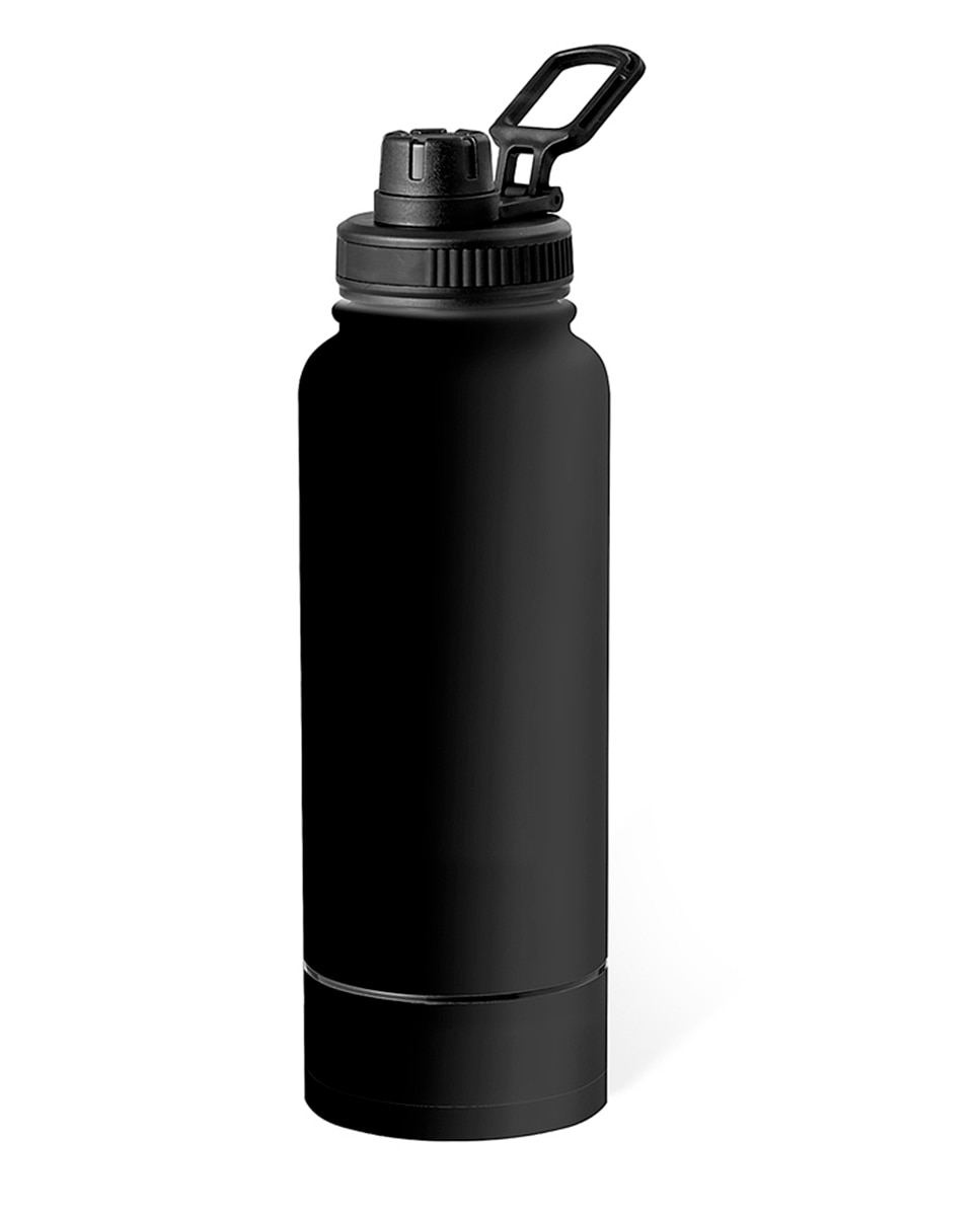 Imagen 0 de Bidón térmico de doble capa con 1L de capacidad en acero inox. Tapón de rosca de color negro con dosificador y asa de transporte.