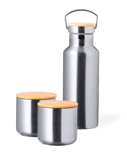 Imagen 0 de Práctico set de bidón y vasos térmicos en acero inox. Incluye bidón térmico de 500 ml y 2 vasos térmicos de 300ml.