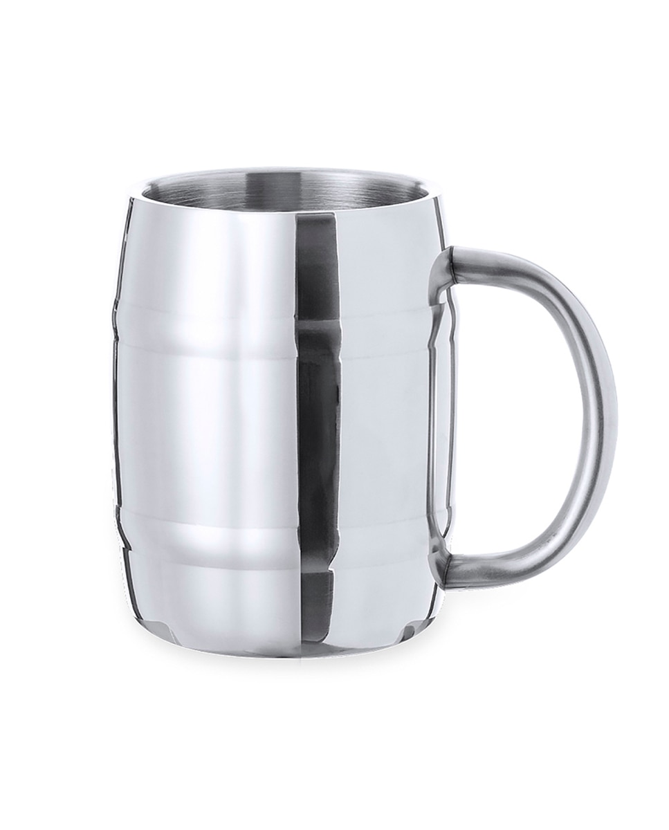 Imagen 0 de Jarra de acero inox en elegante acabado metálico. De 450 ml de capacidad, con cómoda asa y diseño en forma de barril.