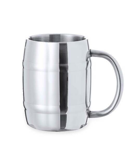 Imagen 0 de Jarra de acero inox en elegante acabado metálico. De 450 ml de capacidad, con cómoda asa y diseño en forma de barril.