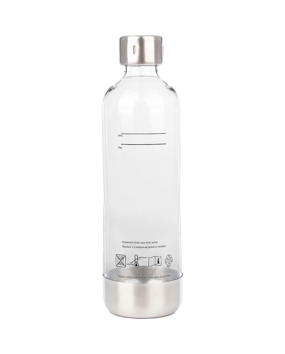 Imagen 0 de Botella de agua reutilizable de 1 litro en PET resistente, con tapón y base de acero inoxidable.
