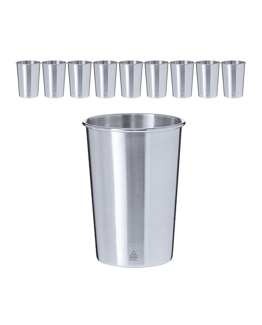 Imagen 0 de Pack de 10 Vasos de acero inoxidable reciclado de 350 ml de capacidad. Con acabado cromado.