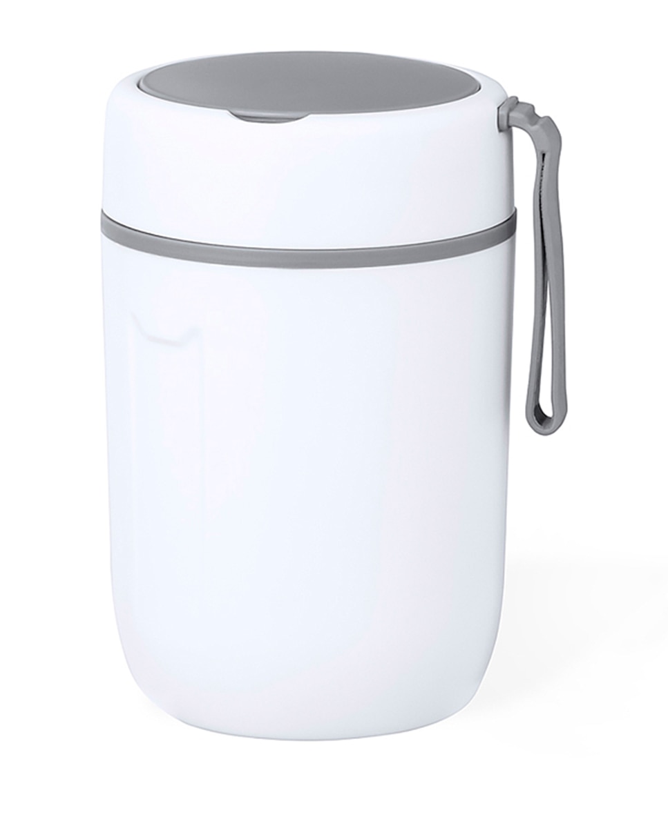 Imagen 0 de Fiambrera de doble pared, fabricada en acero inox y PP de 500 ml de capacidad. Cierre de seguridad y cubierto pleglable.