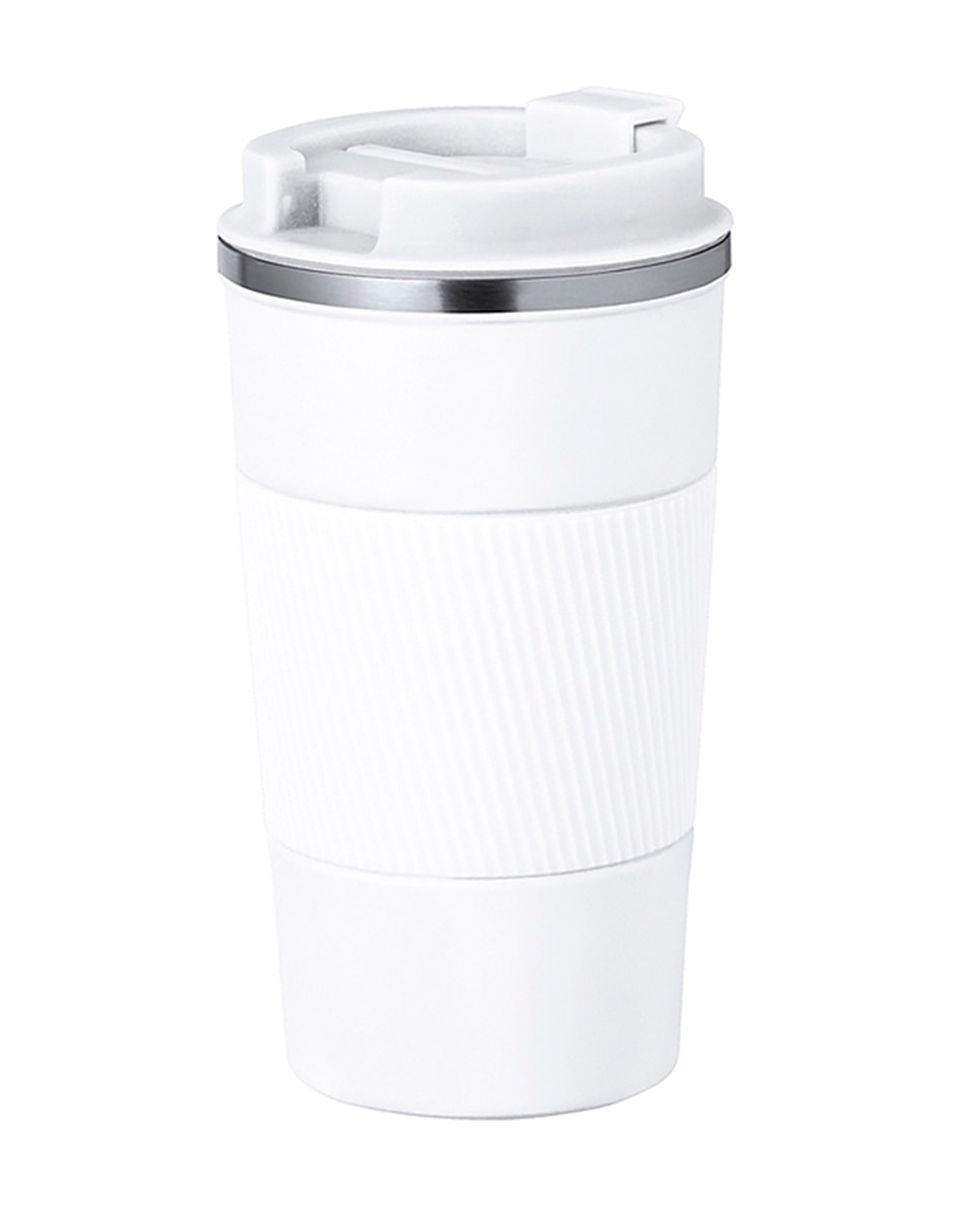 Imagen 0 de Vaso térmico en acero inox de doble pared y 400 ml de capacidad. Con dosificador en tapa y abrefácil, banda de silicona a juego