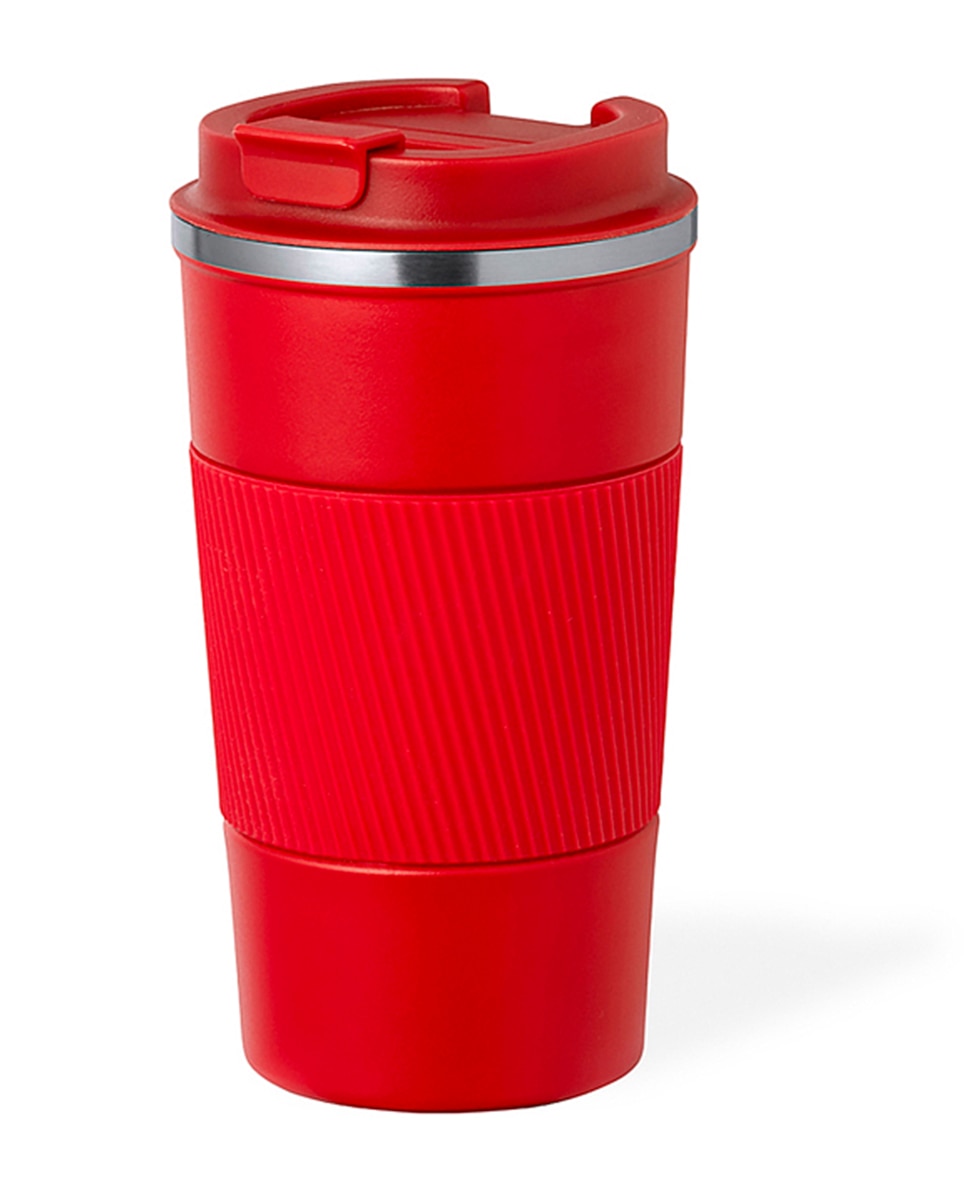 Imagen 0 de Vaso térmico en acero inox de doble pared y 400 ml de capacidad. Con dosificador en tapa y abrefácil, banda de silicona a juego