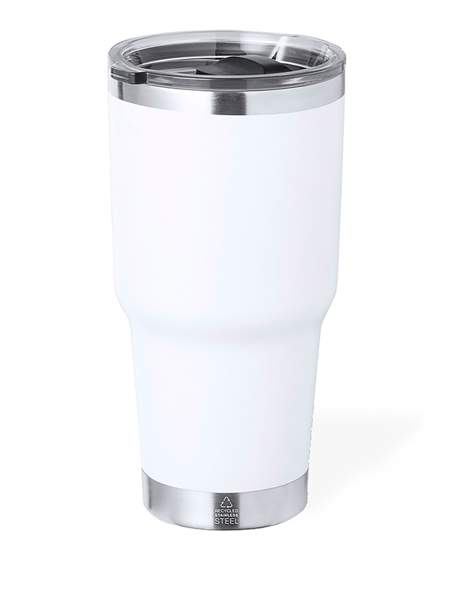 Imagen 0 de Vaso térmico en acero inox reciclado de doble pared y 600 ml de capacidad. Con dosificador en tapa y abrefácil, libre de BPA.