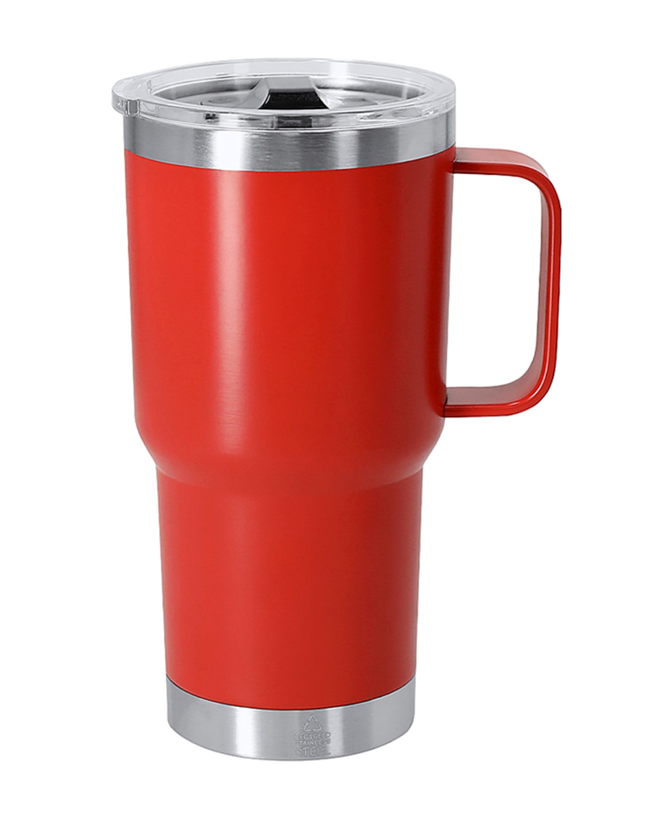 Imagen 0 de Taza térmica en acero inox reciclado con doble pared y 600 ml de capacidad. Incluye tapa con cierre a presión, dosificador y asa rígida.