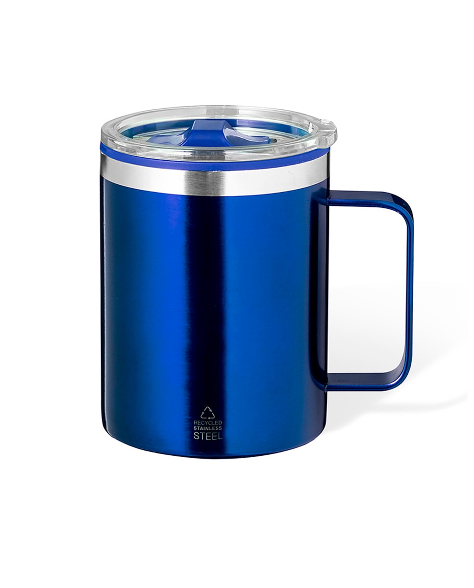 Imagen 0 de Taza térmica de sobremesa en acero inox reciclado, con doble pared y aislamiento de 400 ml. Incluye tapa con dosificador y abrefácil.