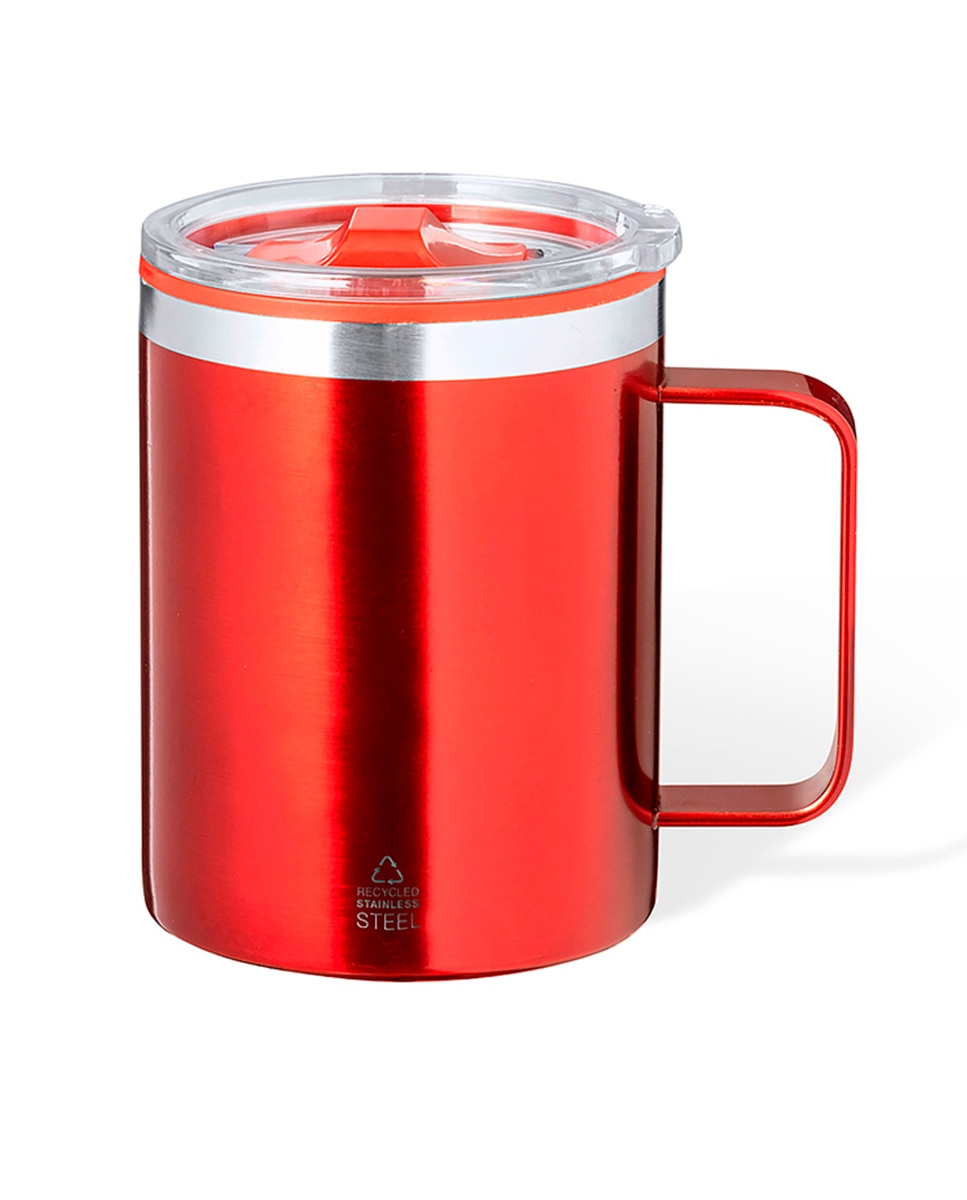 Imagen 0 de Taza térmica de sobremesa en acero inox reciclado, con doble pared y aislamiento de 400 ml. Incluye tapa con dosificador y abrefácil.