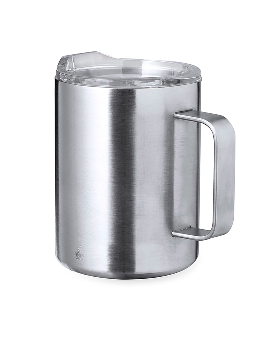 Imagen 0 de Taza térmica de sobremesa en acero inox reciclado de doble pared y 370 ml de capacidad. Con dosificador abrefácil en tapa, libre de BPA.