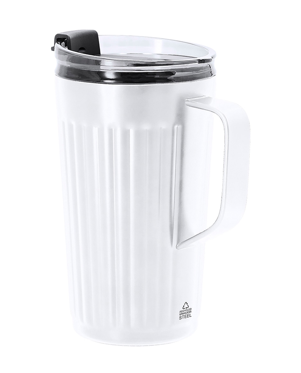 Imagen 0 de Taza térmica en Acero Inox Reciclado de doble pared y 350 ml. Incluye tapa de cierre a presión con orificio para pajitas, tapón de silicona