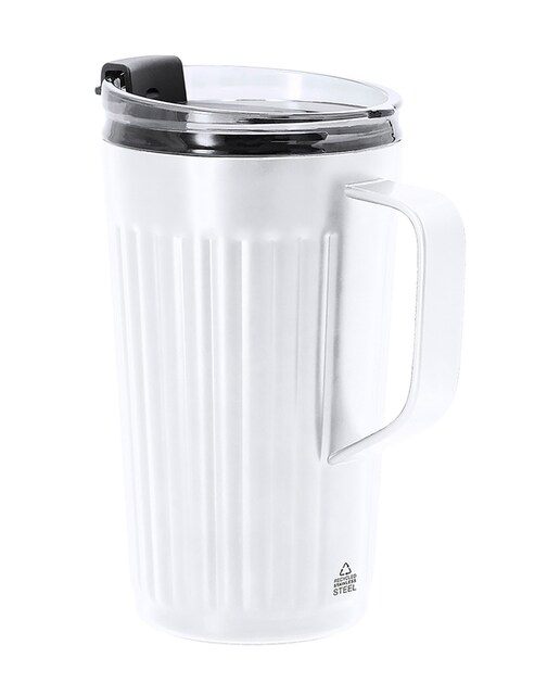 Imagen 0 de Taza térmica en Acero Inox Reciclado de doble pared y 350 ml. Incluye tapa de cierre a presión con orificio para pajitas, tapón de silicona