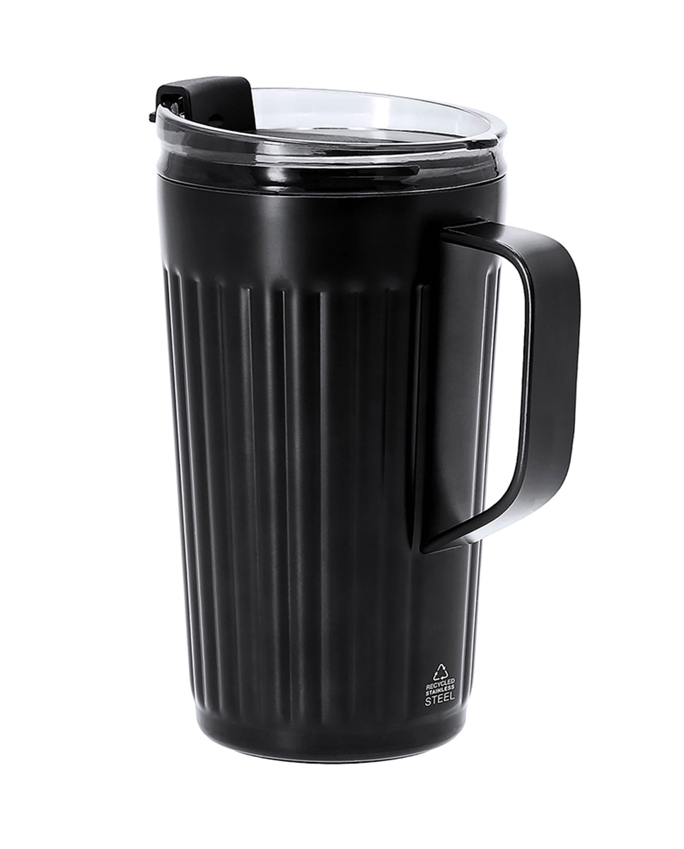 Imagen 0 de Taza térmica en Acero Inox Reciclado de doble pared y 350 ml. Incluye tapa de cierre a presión con orificio para pajitas, tapón de silicona