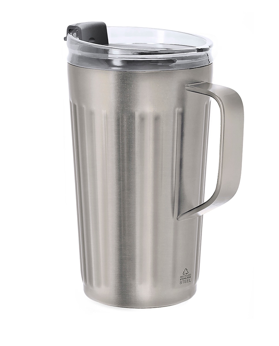 Imagen 0 de Taza térmica en Acero Inox Reciclado de doble pared y 350 ml. Incluye tapa de cierre a presión con orificio para pajitas, tapón de silicona