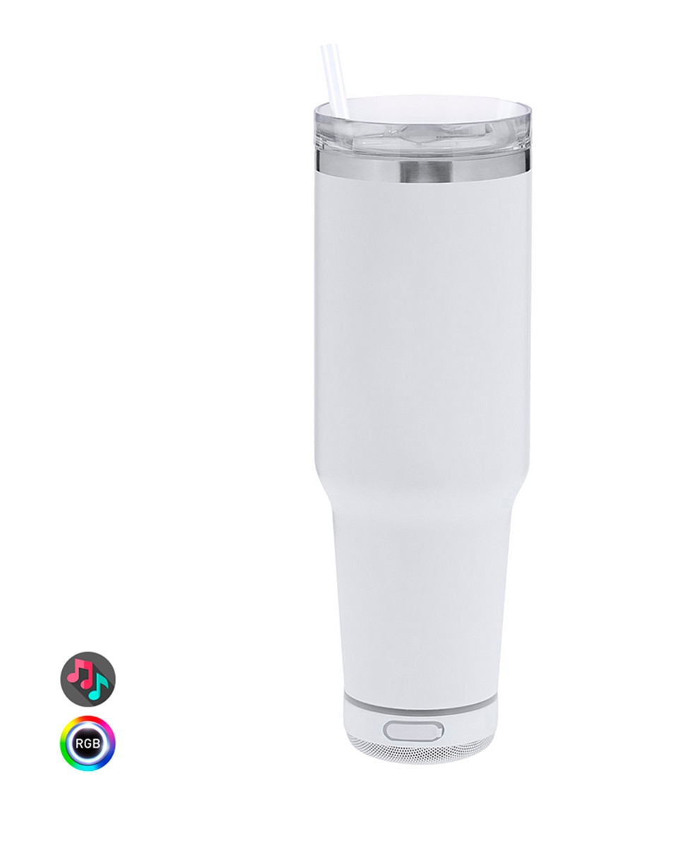 Imagen 0 de Taza térmica con Altavoz Bluetooth e iluminación LED RGB. Con 1250 ml de capacidad, en acero inoxidable de doble pared. Libre de BPA.