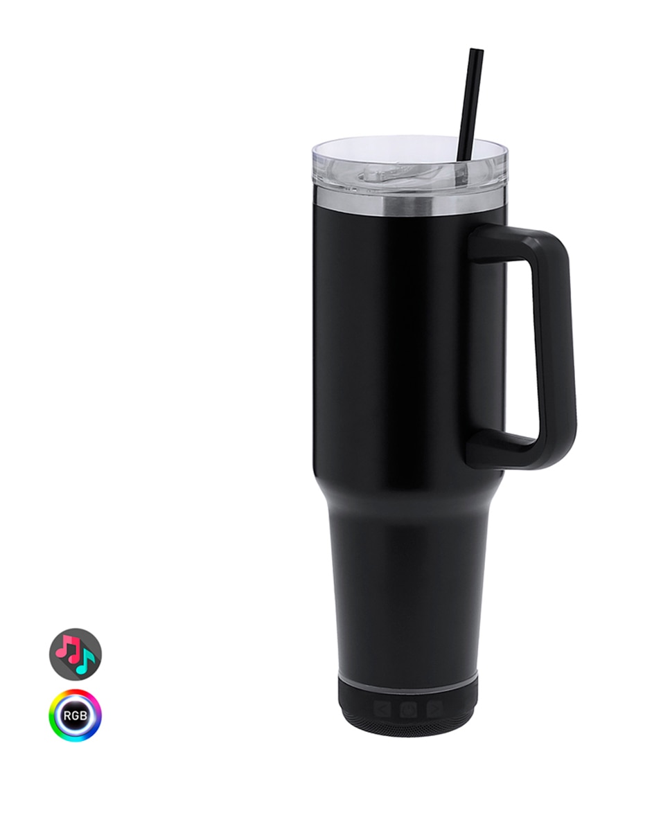 Imagen 0 de Taza térmica con Altavoz Bluetooth e iluminación LED RGB. Con 1250 ml de capacidad, en acero inoxidable de doble pared. Libre de BPA.