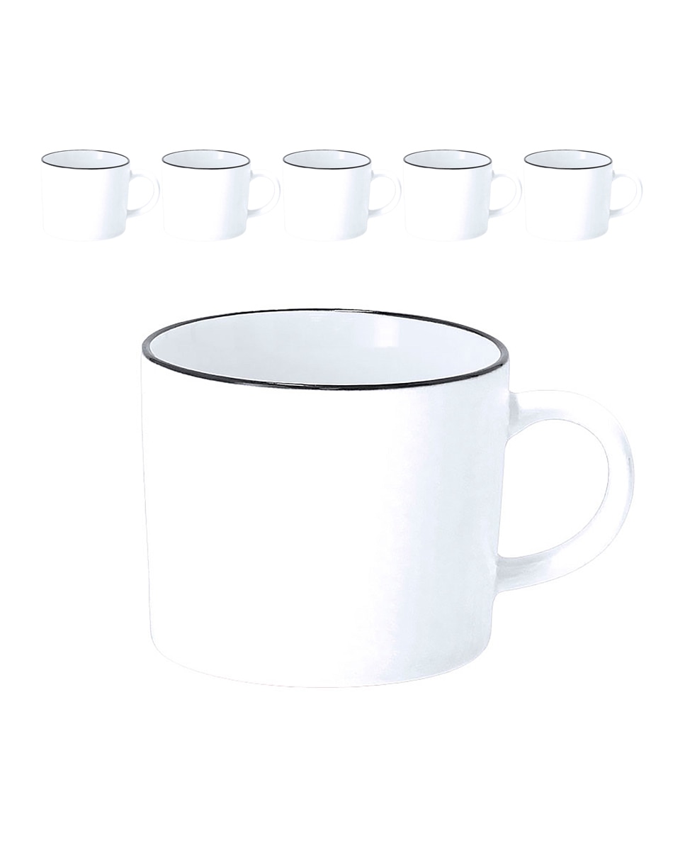 Imagen 0 de Pack de 6 Tazas de cerámica de 400 ml de capacidad de acabado exterior mate y borde en color negro.