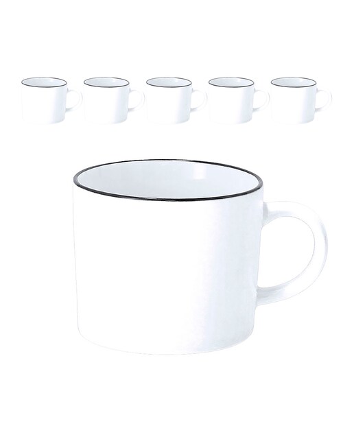Imagen 0 de Pack de 6 Tazas de cerámica de 400 ml de capacidad de acabado exterior mate y borde en color negro.