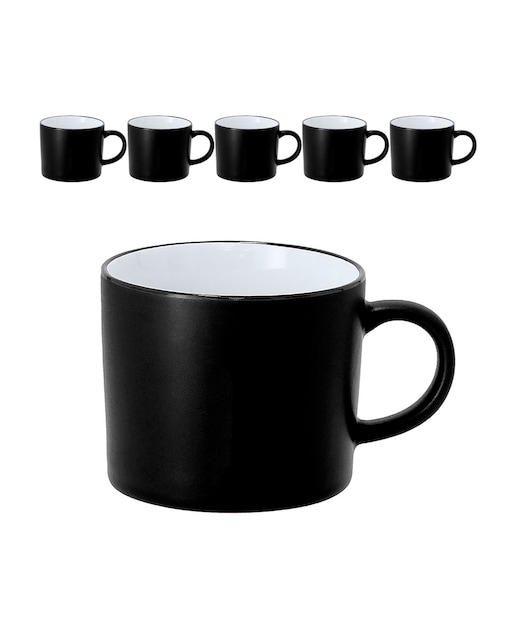 Imagen 0 de Pack de 6 Tazas de cerámica de 400 ml de capacidad de acabado exterior mate y borde en color negro.