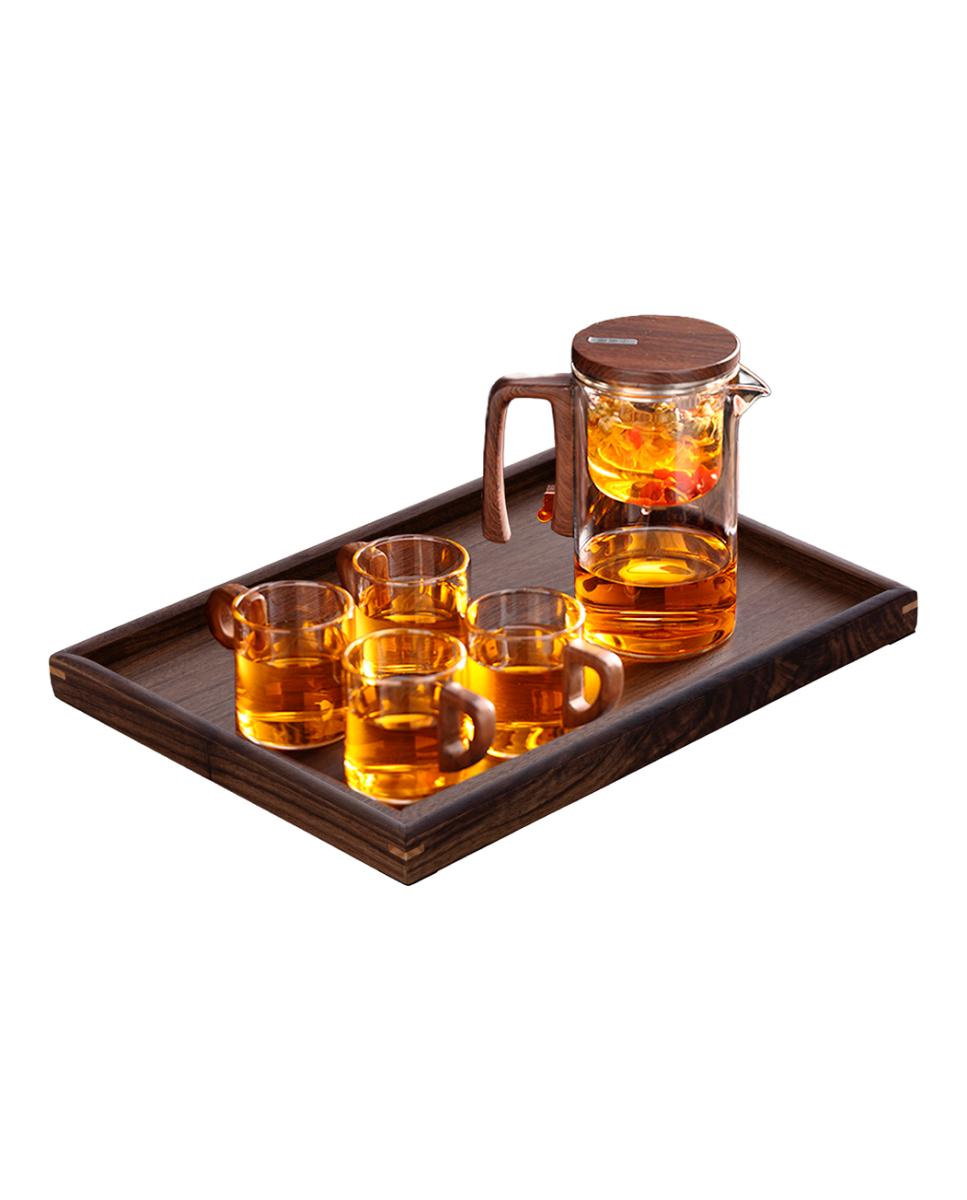 Imagen 0 de Tetera de cristal de 520ml con filtración magnética con 4 tazas y bandeja para servir.