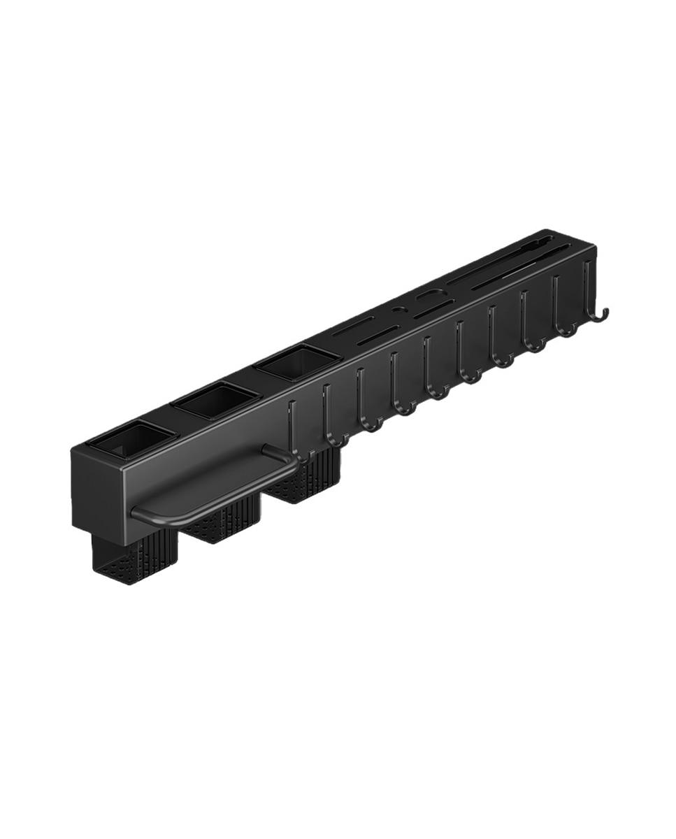 Imagen 0 de Soporte metálico multifuncional para pared con ventosa, diseñado para organizar utensilios de cocina de forma práctica, con múltiples compartimentos.