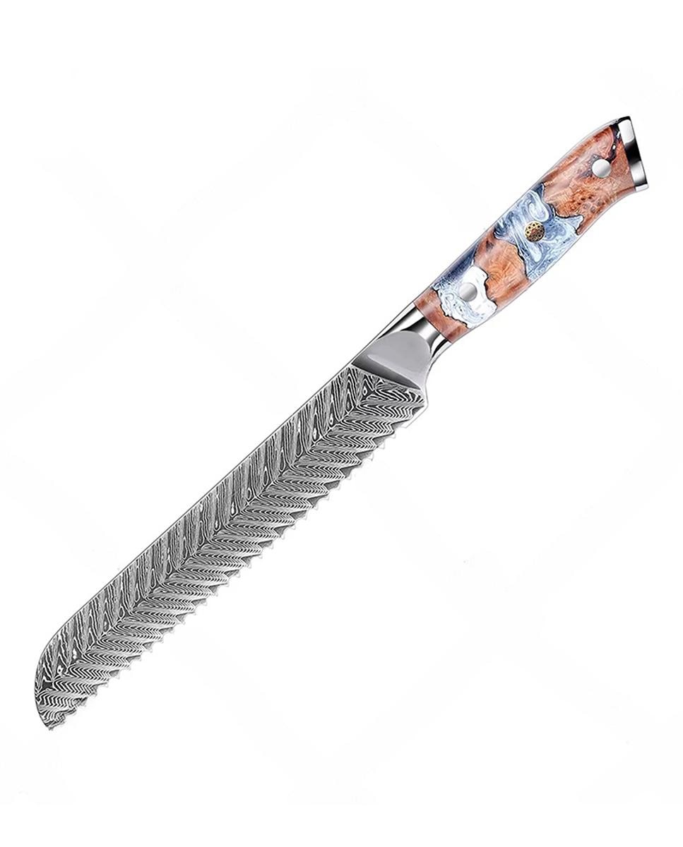 Imagen 0 de Cuchillo de pan de 7,5 pulgadas estilo Damasco, diseñado para cortes precisos y uniformes.