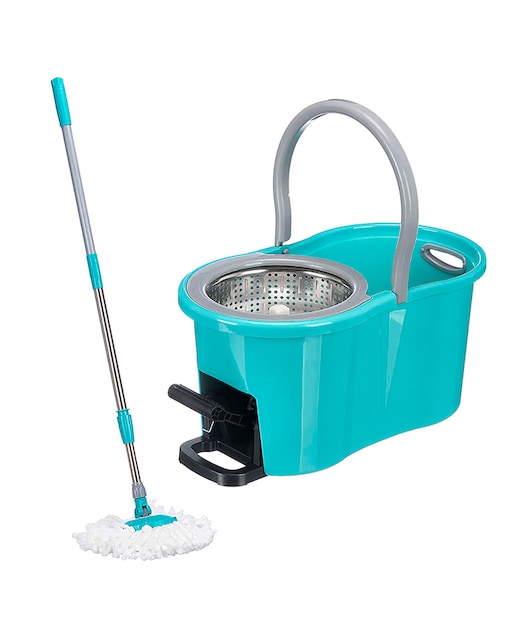 Imagen 0 de Cubo de fregar de 12L con escurridor giratorio con pedal. Incluye fregona de metal.