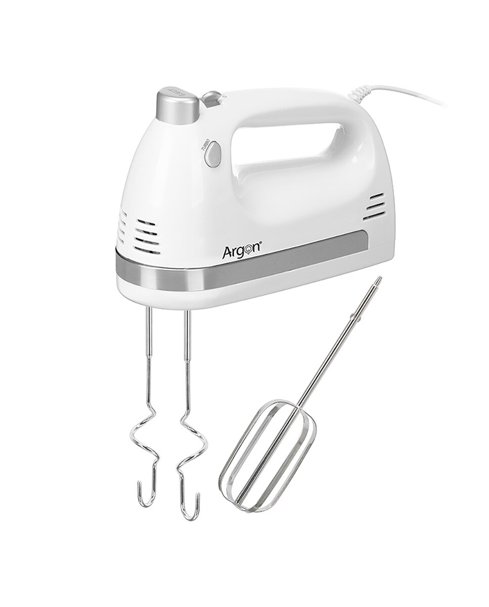 Imagen 0 de Batidora blanca de mano con doble varilla. 5 velocidades con 400W. Incluye acoples para batir y amasar.