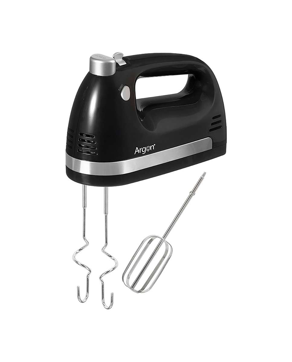Imagen 0 de Batidora negra de mano con doble varilla. 5 velocidades con 400W. Incluye acoples para batir y amasar.