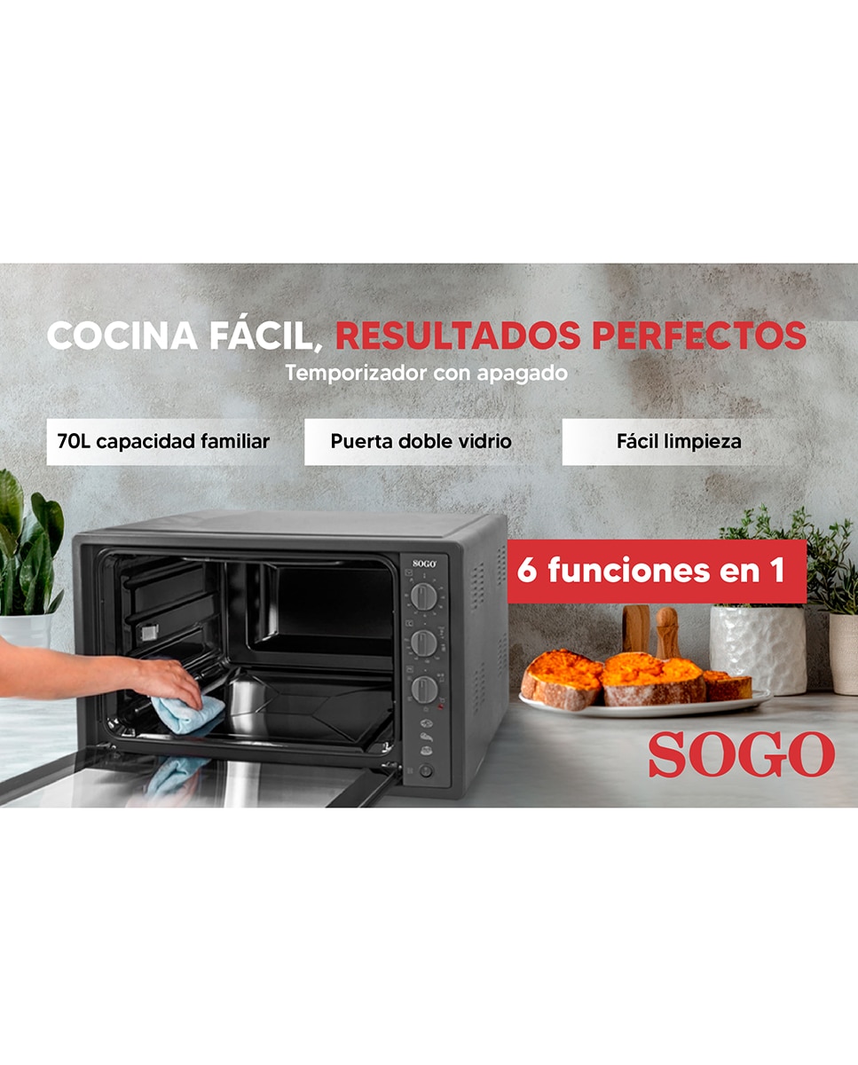 Imagen 0 de Horno eléctrico gris-negro con 6 funciones de cocción y puerta de doble vidrio 70l - 1840w