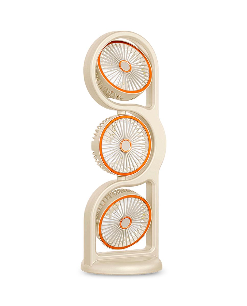 Imagen 0 de Ventilador de sobremesa F17. Con 3 ventiladores independientes, 5 velocidades por unidad y giro 360° vertical y horizontal. Incluye iluminación con 3