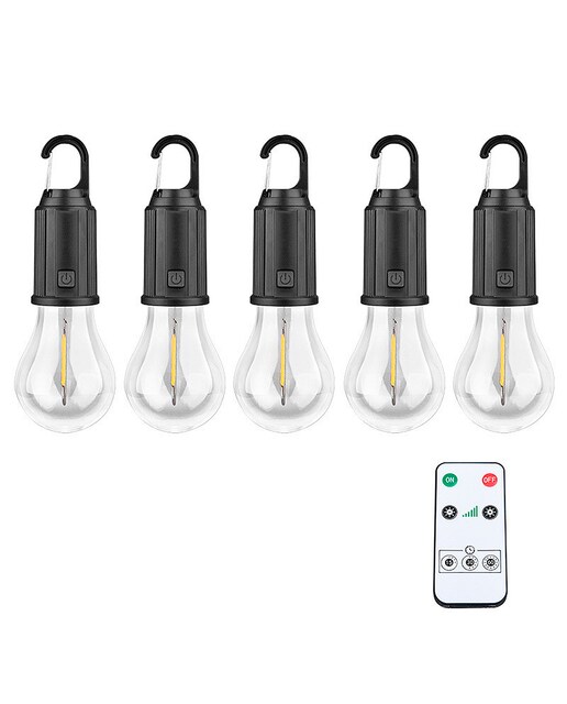 Imagen 0 de Set de 5 bombillas LED con gancho para colgar, batería recargable, control remoto con temporizador e intensidad.