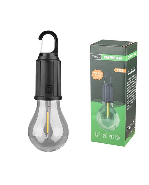 Imagen 0 de Bombilla LED T01 V2, con gancho para colgar, batería recargable de 400mAh, 5W y luz templada hasta 12 horas de duración, resistente a la lluvia.