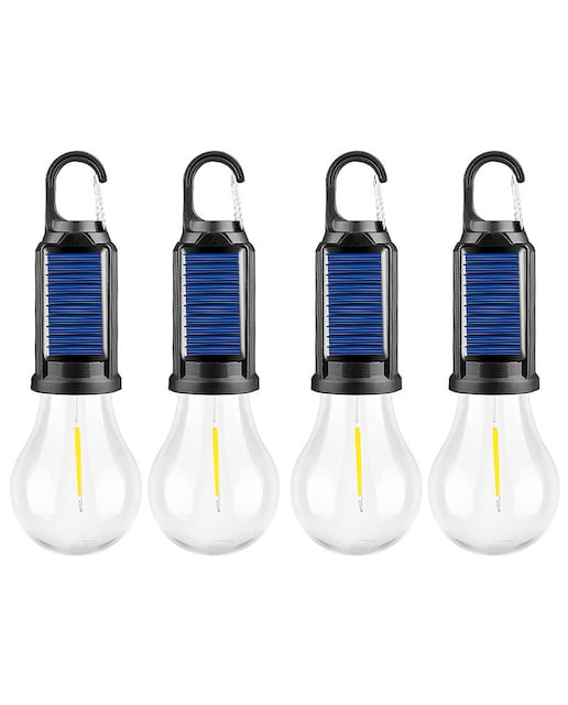 Imagen 0 de Pack de 4 bombillas LED T01 con carga solar, con gancho para colgar, batería recargable de 400mAh,