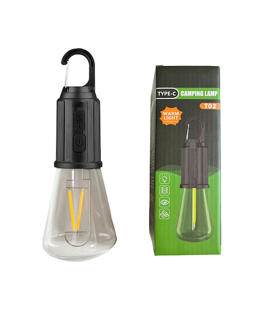 Imagen 0 de Bombilla LED T02, con gancho para colgar, batería recargable de 400mAh, 5W y luz templada hasta 12 horas de duración, resistente a la lluvia.