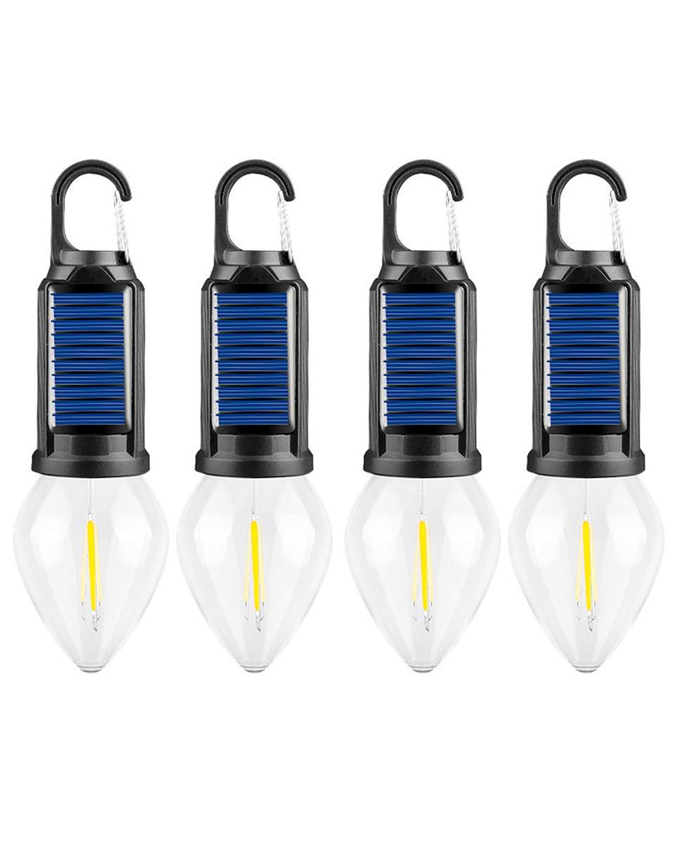 Imagen 0 de Pack de 4 bombillas LED T03 con carga solar, con gancho para colgar, batería recargable de 400mAh,