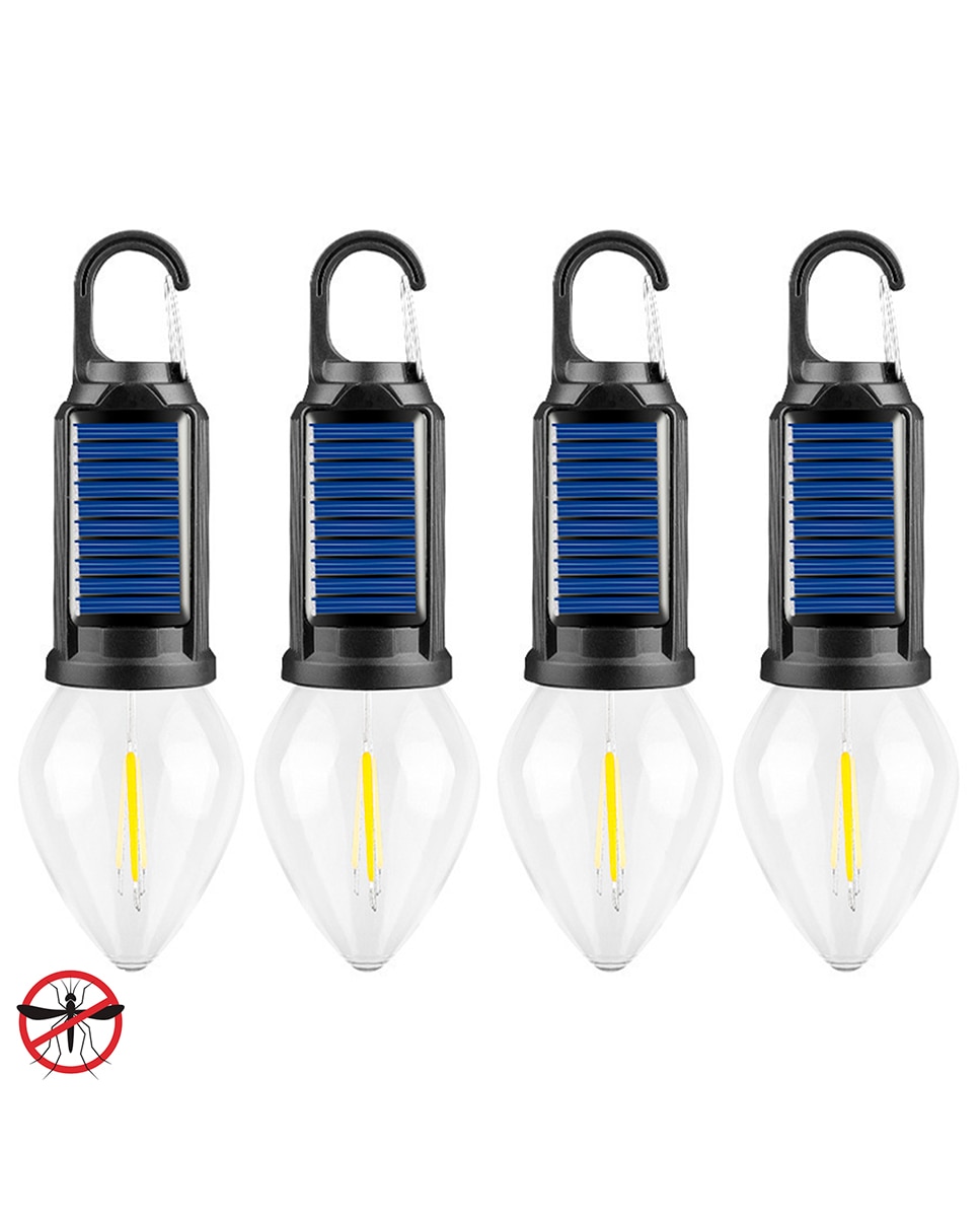 Imagen 0 de Pack de 4 bombillas LED T03 con carga solar y anti mosquitos, con gancho para colgar,