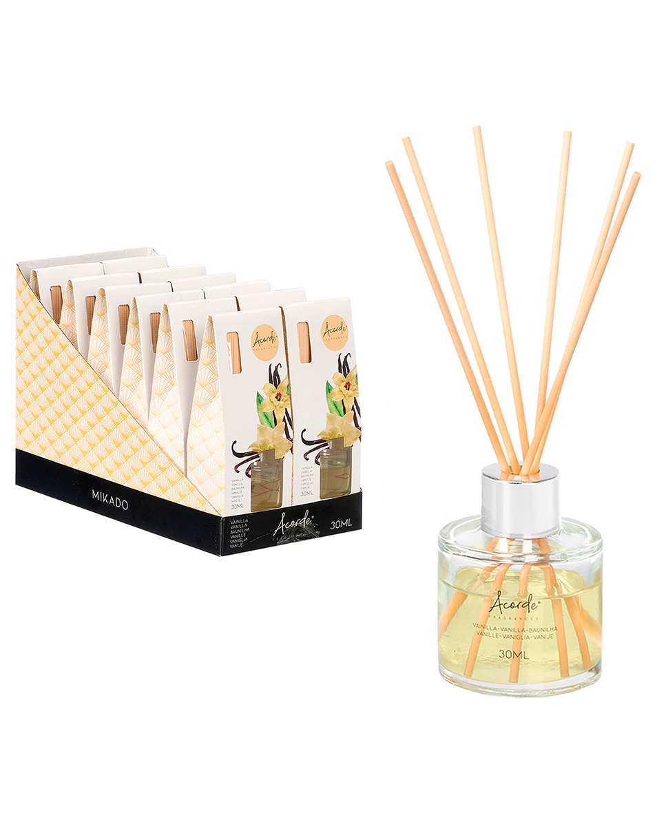 Imagen 0 de Pack 12 mikados con olor a vainilla. Frasco de 30ml y 6 varillas de fragancia.