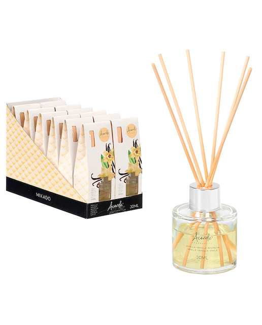 Imagen 0 de Pack 12 mikados con olor a vainilla. Frasco de 30ml y 6 varillas de fragancia.