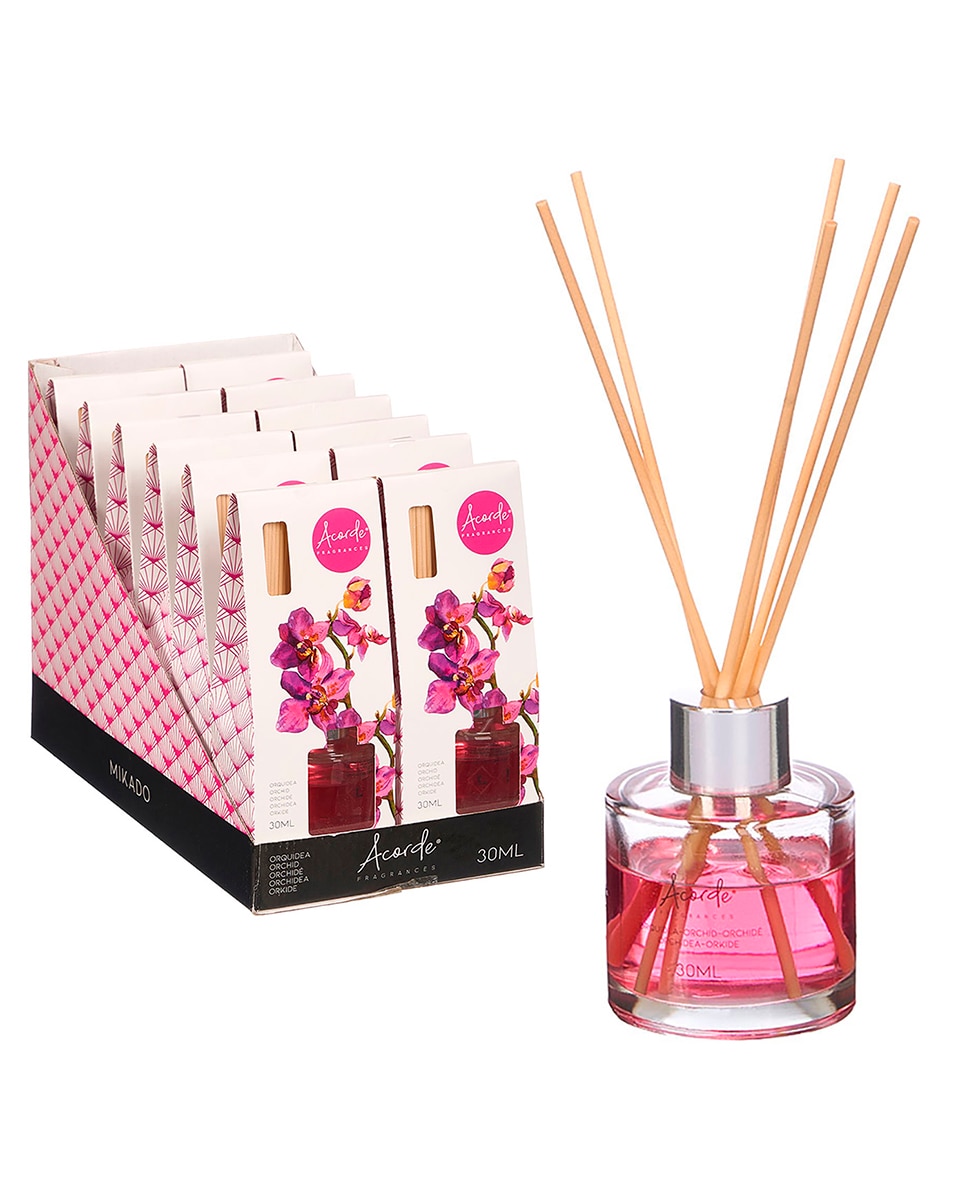 Imagen 0 de Pack 12 mikados con olor a orquídea. Frasco de 30ml y 6 varillas de fragancia.