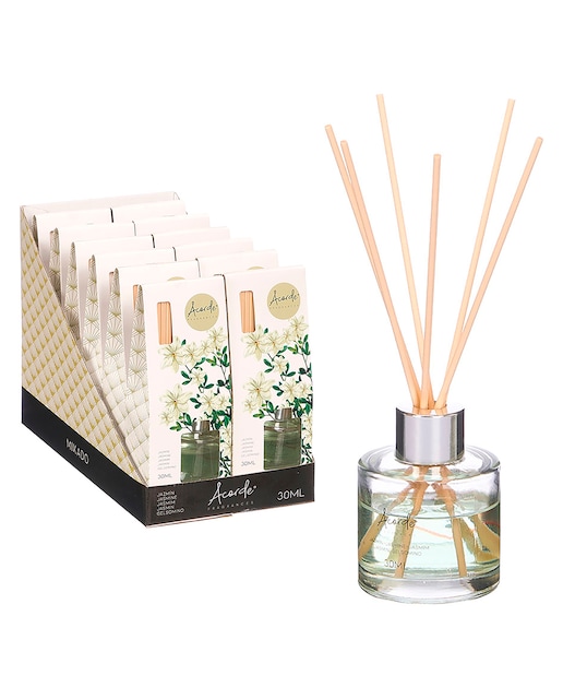 Imagen 0 de Pack 12 mikados con olor a jazmín. Frasco de 30ml y 6 varillas de fragancia.