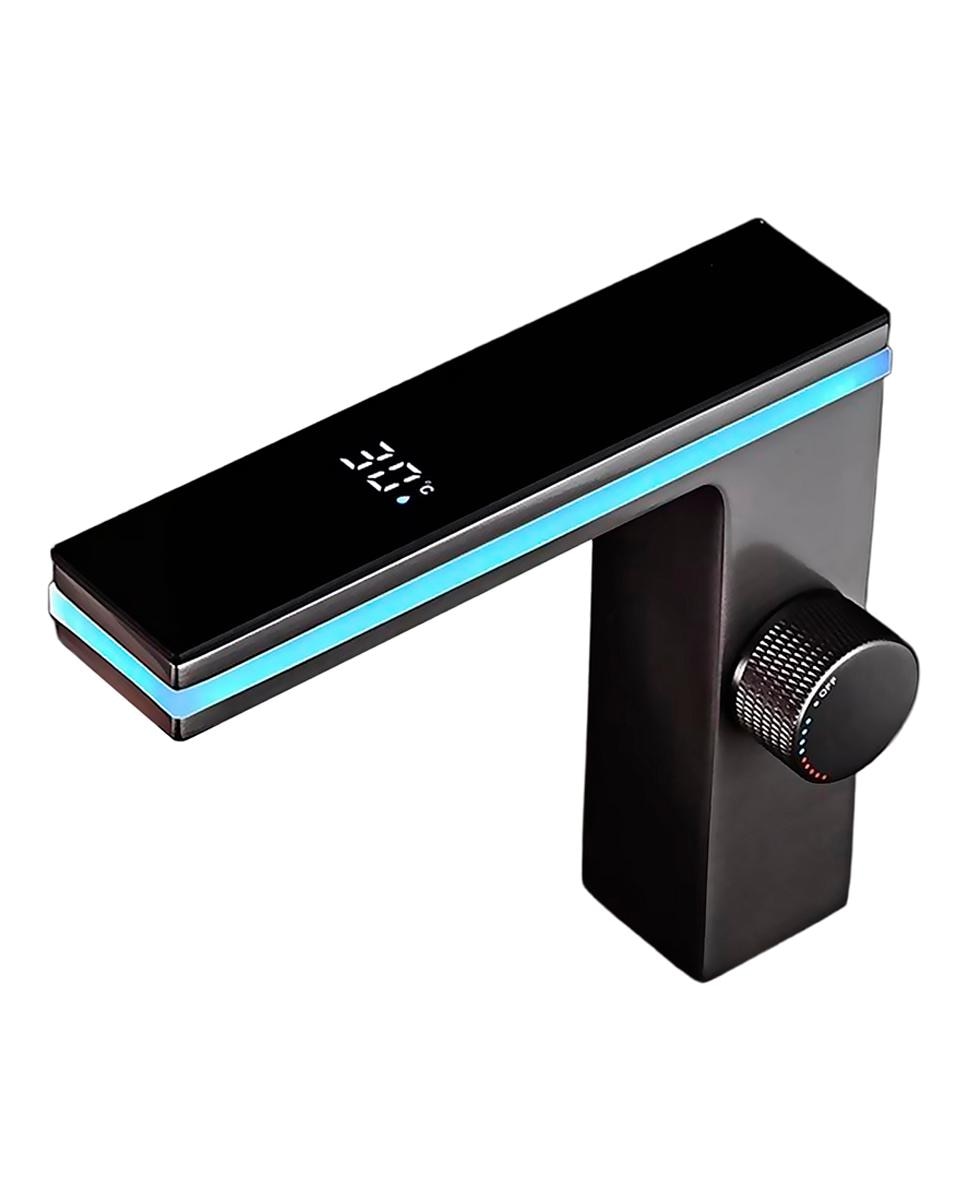 Imagen 0 de Grifo moderno para lavabo con pantalla LED, luz ambiental de 270º, funcionamiento hidroeléctrico e indicador de temperatura.